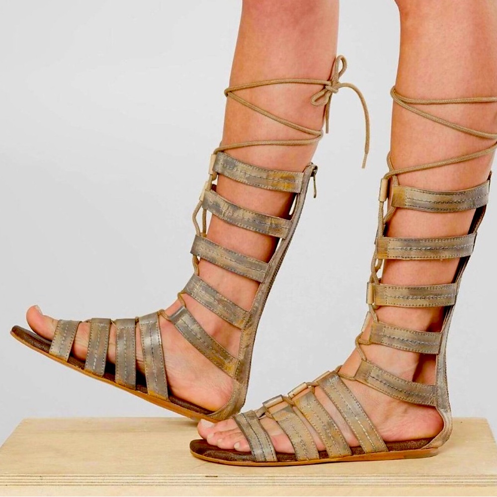 Bed Stu Roan Rhea Leather Gladiator Tall Lace Up Sandals